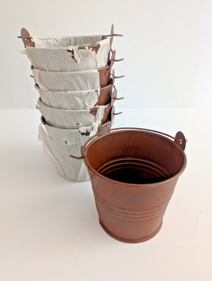 6 Rusty Metal Pail/Bucket Primitive Craft Supply; 2.75'' tall x 3'' diameter; NOS