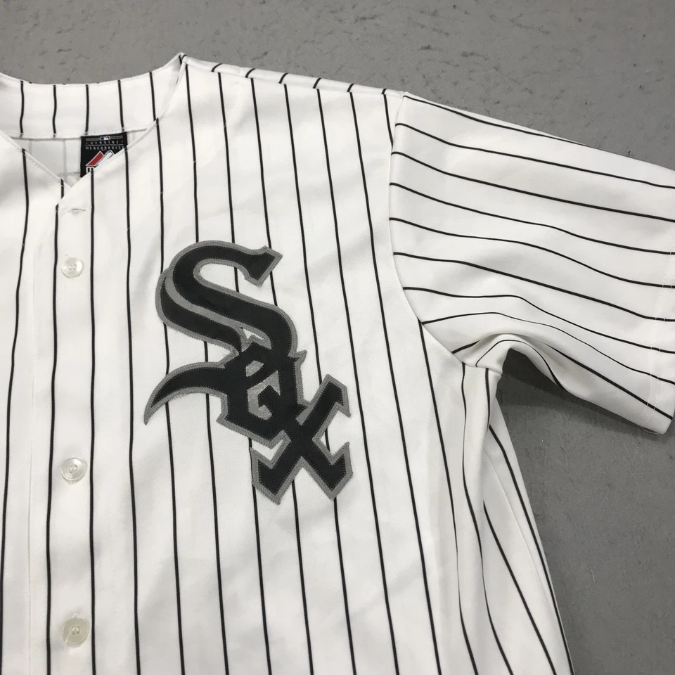 Camiseta deportiva de los Medias Blancas de Chicago para hombre grande a rayas majestuosa Jake Peavy #44 MLB Home Foto 3 de 4