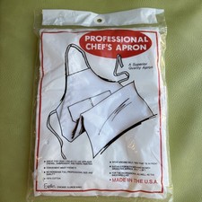Vintage Professional Chef Apron Solid White Cotton USA Made Kitchen Cook