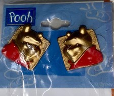 VINTAGE DISNEY "WINNIE THE POOH" HEAD / FACE GOLD RED EARRINGS New Sealed