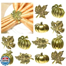 HADDIY Thanksgiving Napkin Rings,Fall Napkin Ring Set of 12 Vintage Gold Meta