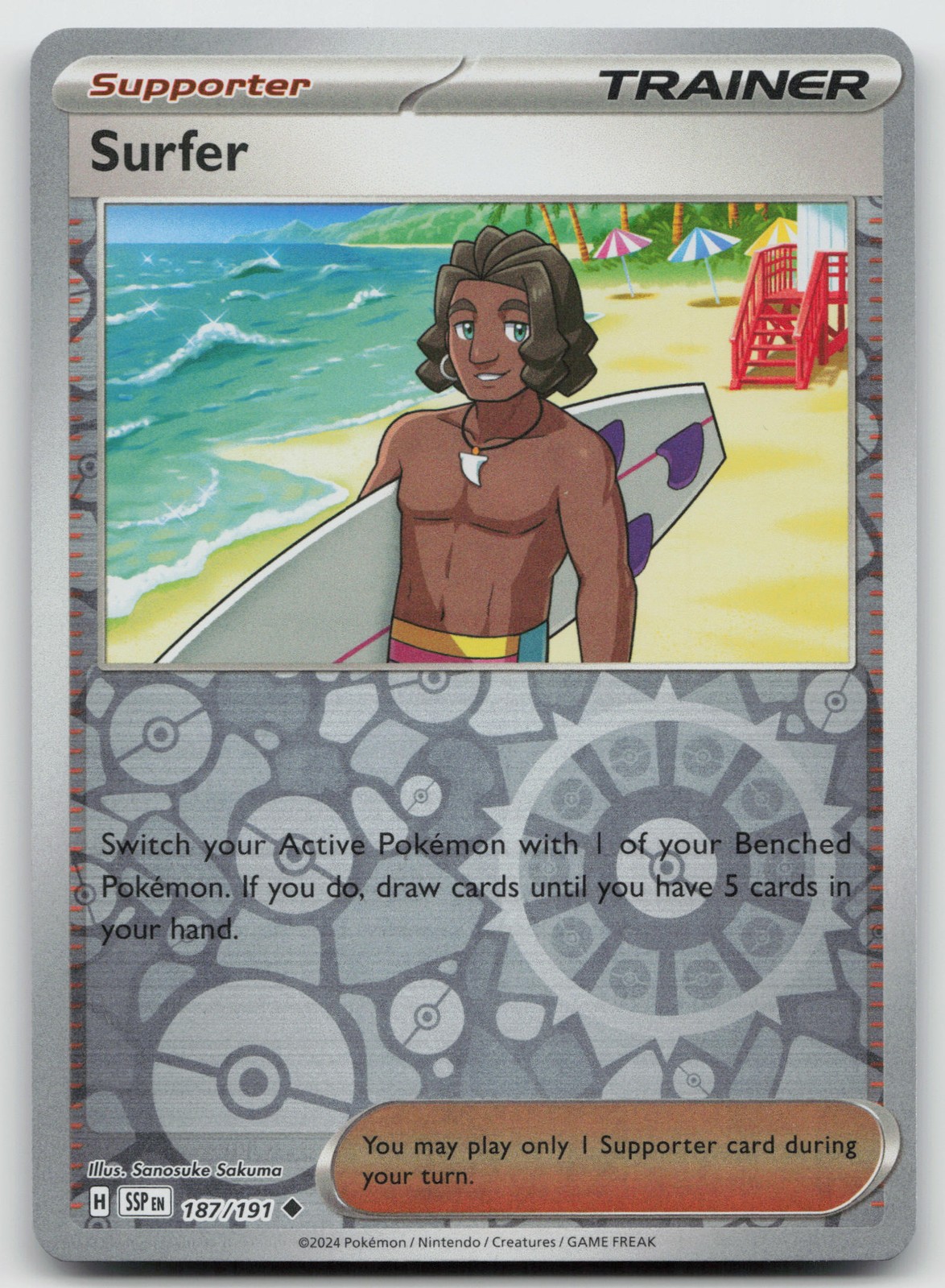 Surfer Uncommon Reverse Holo SV08: Surging Sparks 187/191 NM