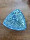 Vtg Depression Hazel Atlas Ritz Blue Glass Triangle TrinketCandy Dish w/Lid EUC