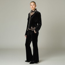 Vtg 90s Black Velvet Blazer Sequin Beaded Goth Whimsigoth Witchy Halloween Sz L