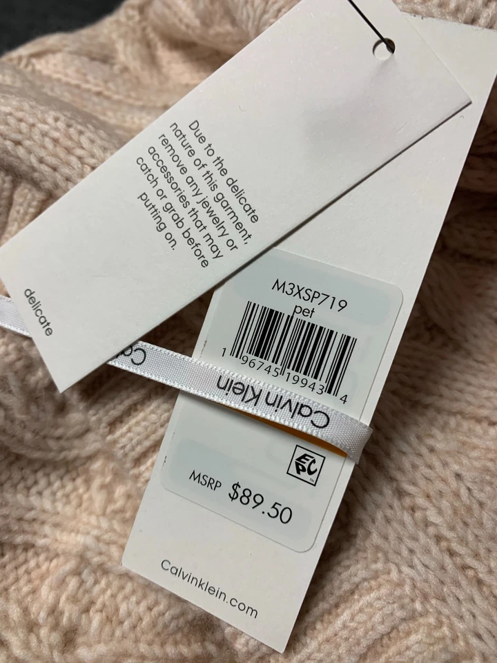 NUEVO Suéter para mujer Calvin Klein tejido con cable pétalo rosa cuello en V talla M mediano nuevo con etiquetas Foto 3 de 4