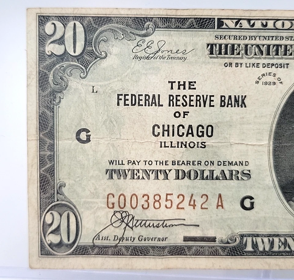 1929 $20 Federal Reserve Bank Chicago Brown Seal Note Lot. H64 - Image 2 of 4