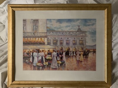 Lovely Vintage Framed Print of Parisian Outdoor Scene Cafe De La Paix 26'' x 32''