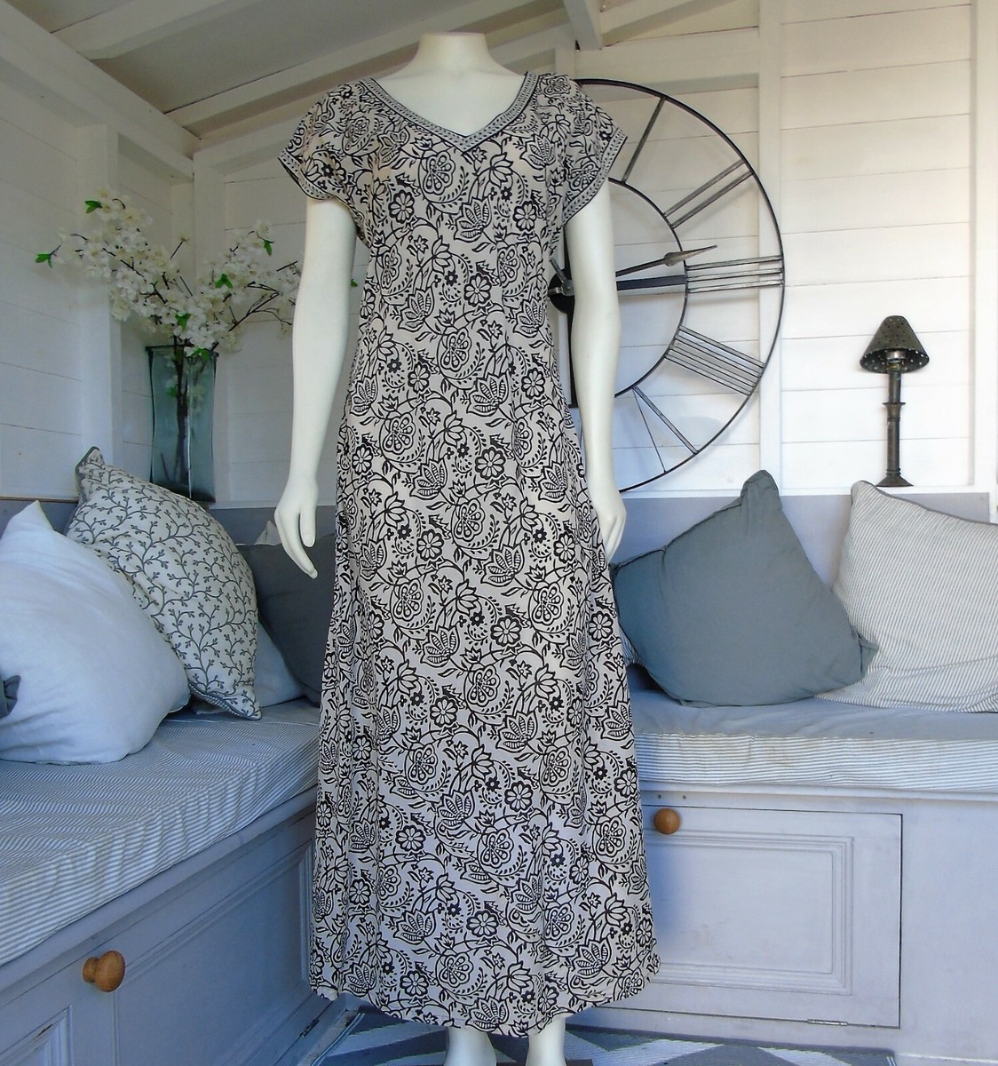 Anokhi for East 100% Cotton Indian Floral Print Aline 54" Long Dress 12 |  eBay
