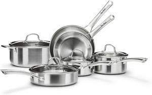 10-Piece Ensemble de produits de cuisine en acier inoxydable, compatible induction & PFOA Gratuit