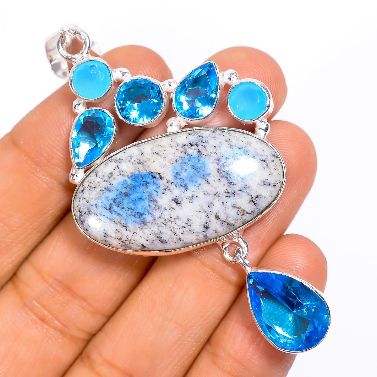 K2 Jasper Swiss Blue Topaz Gemstone Fashion Jewelry 925 Silver