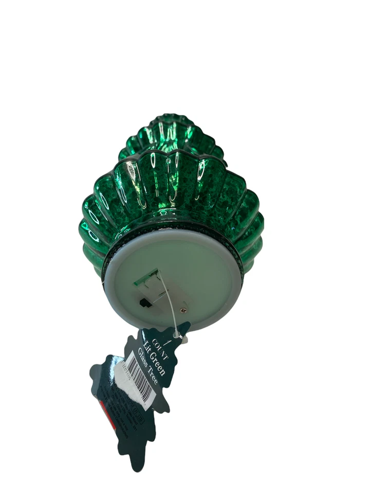 9.5" Ganz Lit Glam Mercury Glass Light Up Green Christmas Tree Table Lamp Decor - Image 4 of 4
