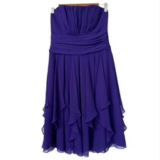 DAVID'S BRIDAL Strapless Chiffon Dress Layered Skirt Regency Purple F14169 Sz 6