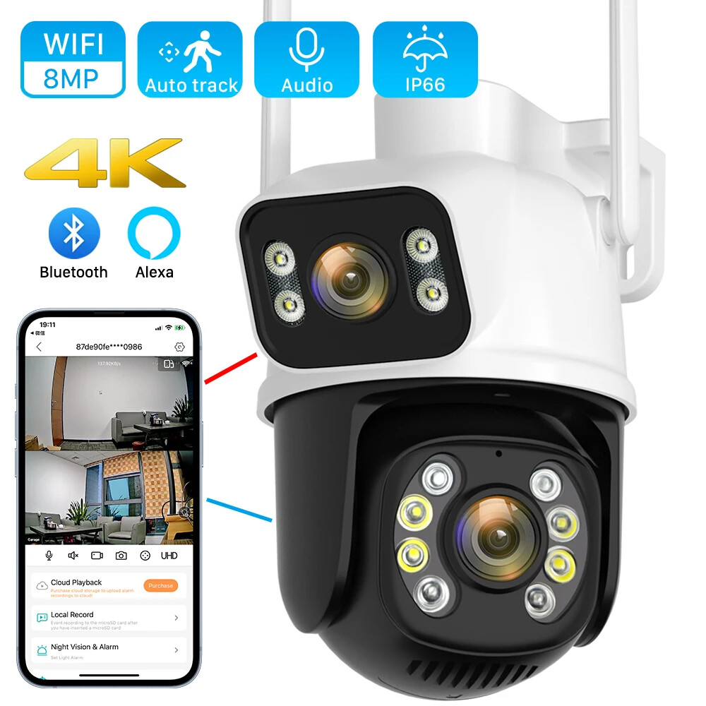 8MP 4MP Dual Lens Dual Screen Waterproof Color IR Night Wifi Surveillance Camera