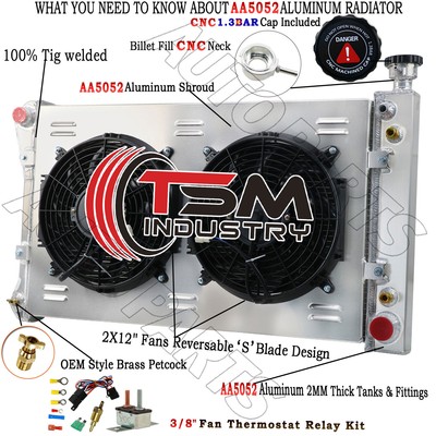 4 Rows Radiator Shroud Fan For 1988-97 Chevy/GMC C1500 C2500 K1500 K2500 5.0L V8