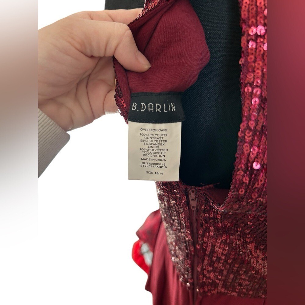 B Darlin Juniors' Sequined Halter Fit & Flare Dress Burgundy Size 13/14 party