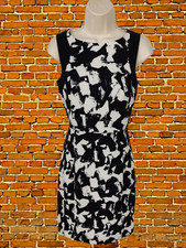 H MS SIZE EUR 34 UK 6 BLACK MONO ABSTRACT SLEEVELESS FORMAL WORK OCCASION DRESS