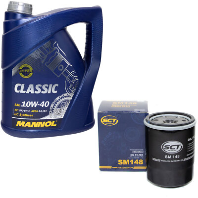 Motoröl Set 10W-40 5 Liter + Ölfilter SM 148 für Nissan Micra III Note