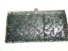 Retro Sequin Sparkle Clutch Wallet Silver and Black