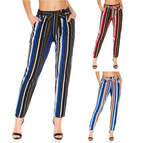 Pantalone bouclè cintura tessuto donna righe verticali multicolore nuovo |  eBay