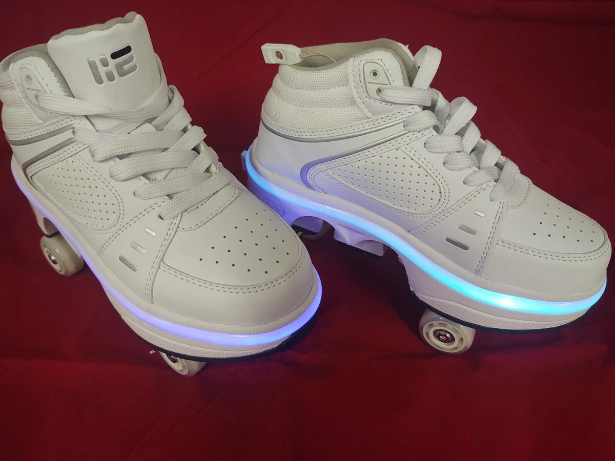 Kick Speed Roller Skate Shoes EUR 34 USA 3 WKKS5507 White Silver LED Lights