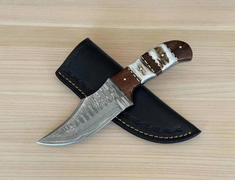 CUSTOM HANDMADE DAMASCUS SKINNER KNIFE WITH STAG HANDLE BEST GIFT BIRTHDAY