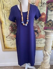 H Halston Deep Purple XSP Petite Essentials Scoop-Neck Midi T-Shirt Dress New
