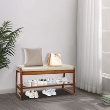 Shoe Bench for Entryway, Shoes Rack Bench with Cushion Rubberwood 80*36*42cm