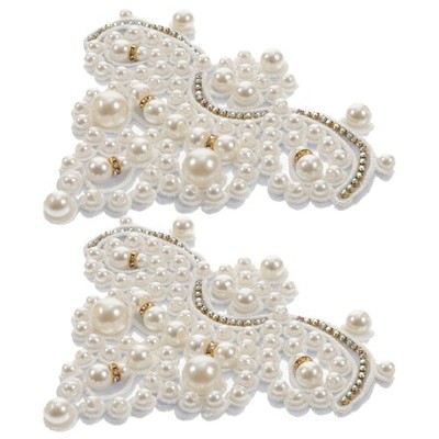 2Pcs Multi Color Faux Pearl and Rhinestone Clothing Decor Patches for DIY Sewing