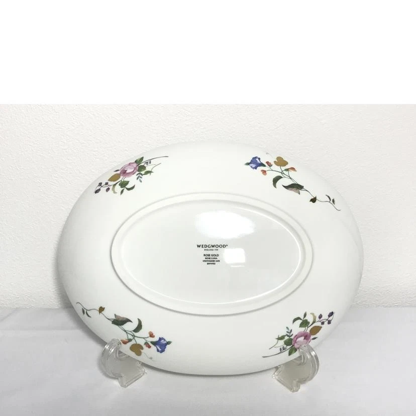 Plato Ovalado Wedgwood Oro Rosa Blanco Floral con Borde Dorado 26 cm x 19,5 cm Foto 2 de 4