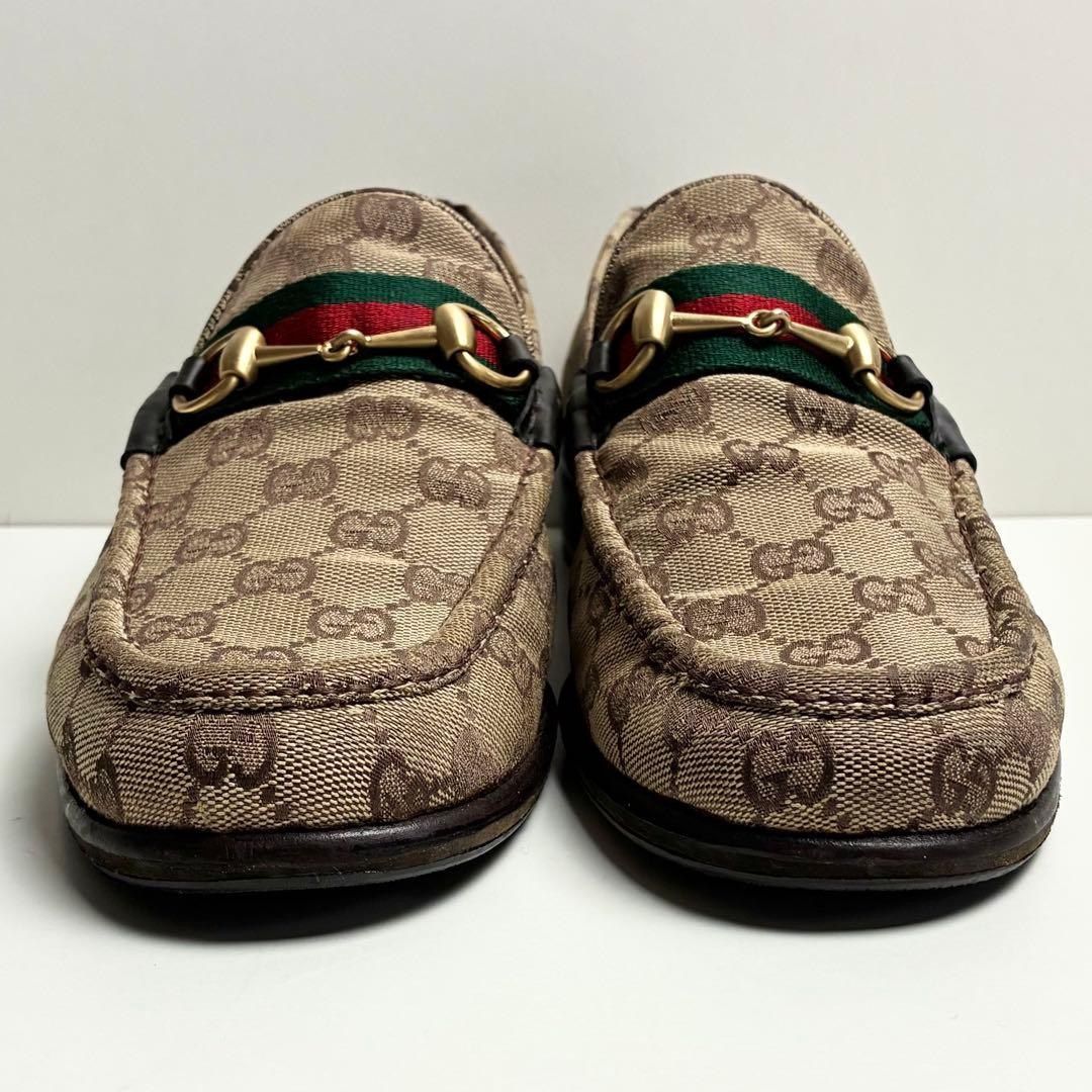 GUCCI 1100249/8 GG Canvas Leather Bit Loafers Beige EU42.5 US9 Men From Japan thumbnail 17