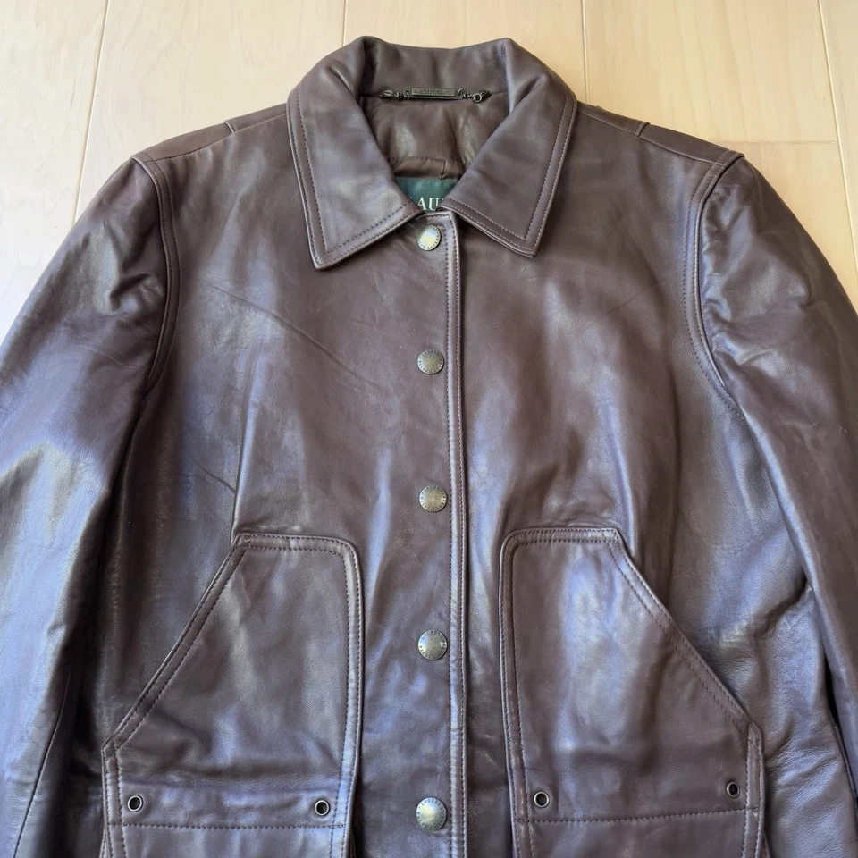 Lauren Ralph Lauren Leather Jacket Women's Large Brown Minimalist New York RRL - Image 3 of 4
