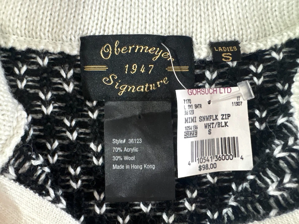 Suéter nórdico OBERMEYER 1947 Signature mistura de lã 1/4 zíper tamanho P novo com etiquetas MSPR $98 - Imagem 2 de 4