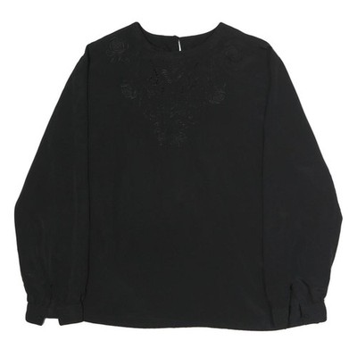 LAURA SCOTT Damen Bluse schwarz bestickt Langarm Rundhals L elegant Oberteil