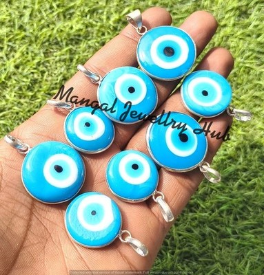 Round Evil Eye Gemstone 925 Sterling Silver Plated Pendants 70PCS Lot Jewellery