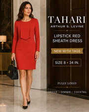 NEW Tahari Arthur S. Levine Lipstick Red Sheath Dress Women’s Size 8 Elegant