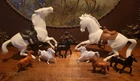 Lot 8 Vintage Horses with saddles Plastic Toys 8" W Horse Toy Collector Decor