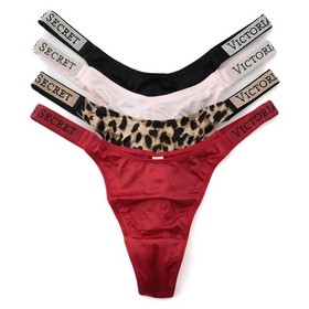 4 Victoria's Secret Very Sexy Satin Logo Shine Strap Thong Panty LOT M / L / XL