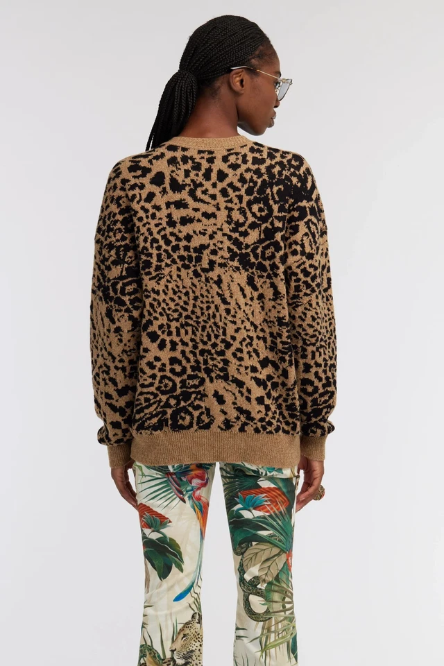 Roberto Cavalli Wool Cashmere Sweater With Monogram Jaguar Skin Print XS - Image 3 of 4