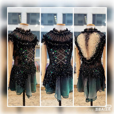 Ice skating dress Competition Figure Skating Twirling Costume black dyeing