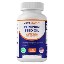 Vitamatic Pumpkin Seed Oil 2000mg Softgel Capsules per serving - 180 Softgels 