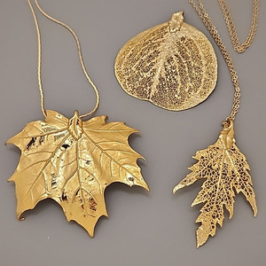 Authentic Vintage Real Leaf Dipped Pendant Lot of 3 Gold Plated Large