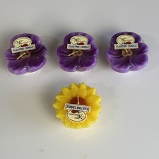 VTG Waccents Scented Wax Floating Candles 3 Purple 1 Yellow Flowers Made In USA