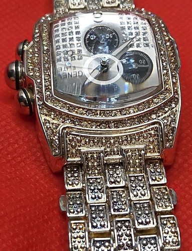 Geneva Elite #2472 40mm Diamond Case Domed Crystal Japan Quartz Watch New Batter - Picture 8 of 20