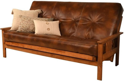 75 Inch Futon Mattress Coil Innerspring Tufted Leather Polyester Brown Bed