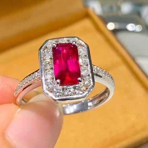 1.75Ct Emerald Cut Natural Ruby Diamond Engagement Ring 14K White Gold Size 6 7 - Picture 2 of 9