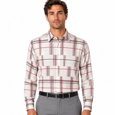 Vintage Givenchy For Chesa Shirt Men L White Red Plaid 70s Disco Nylon Button Up