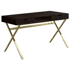 24 Dark Brown and Gold Computer Desk With Two Drawers