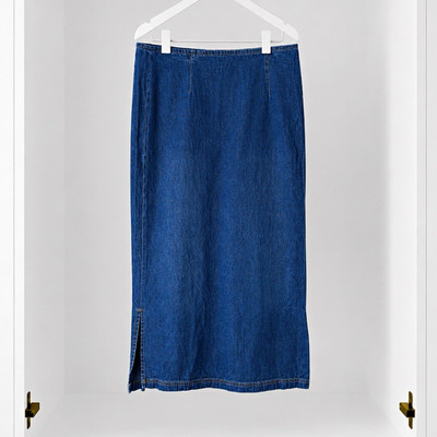 CLOCKHOUSE Damen Jeansrock Denim Blau Midi Gr. 40 Reißverschluss mit Schlitz