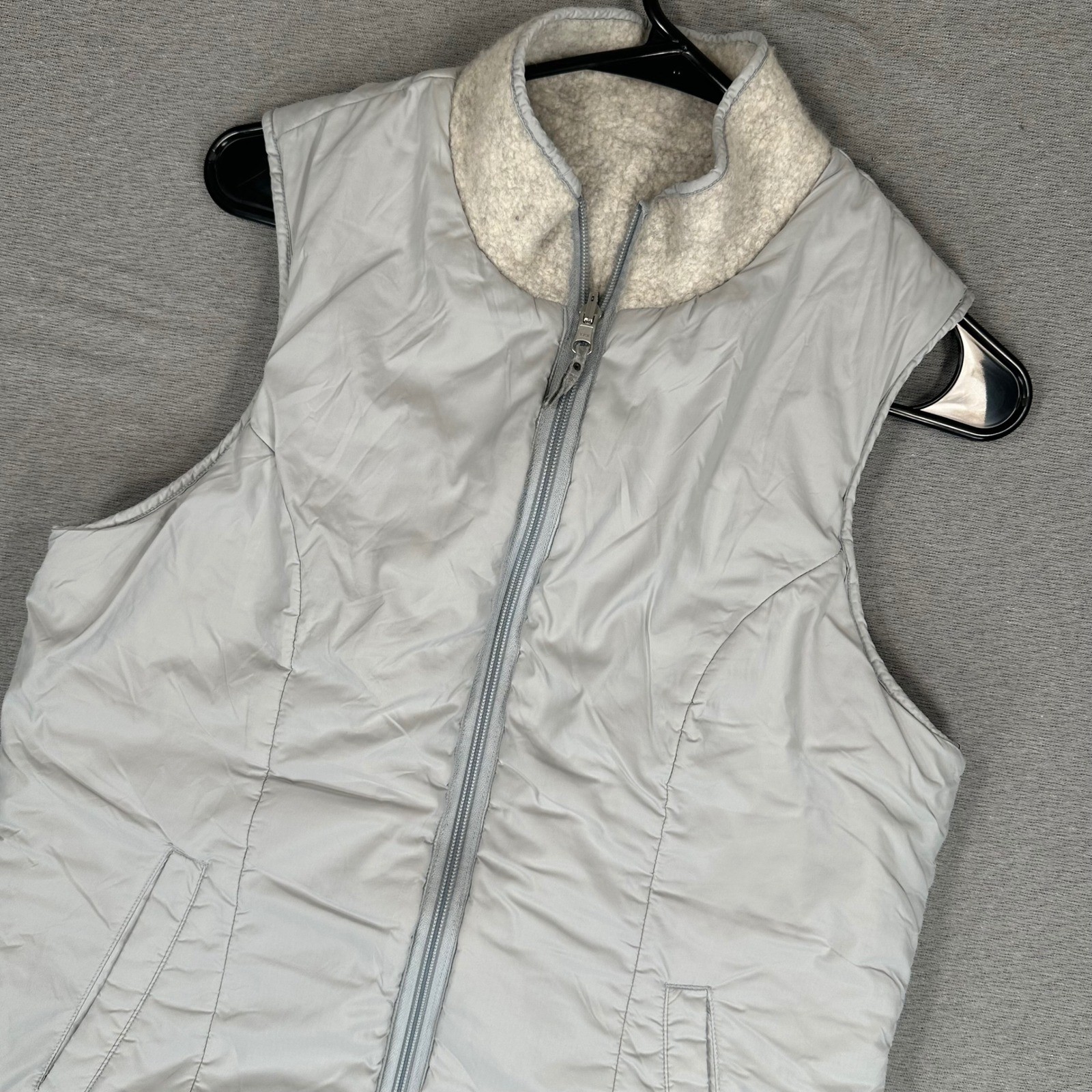 Smartwool Reversible Vest Womens M Gray Nylon Cream Wool Blend Fleece Mock Neck