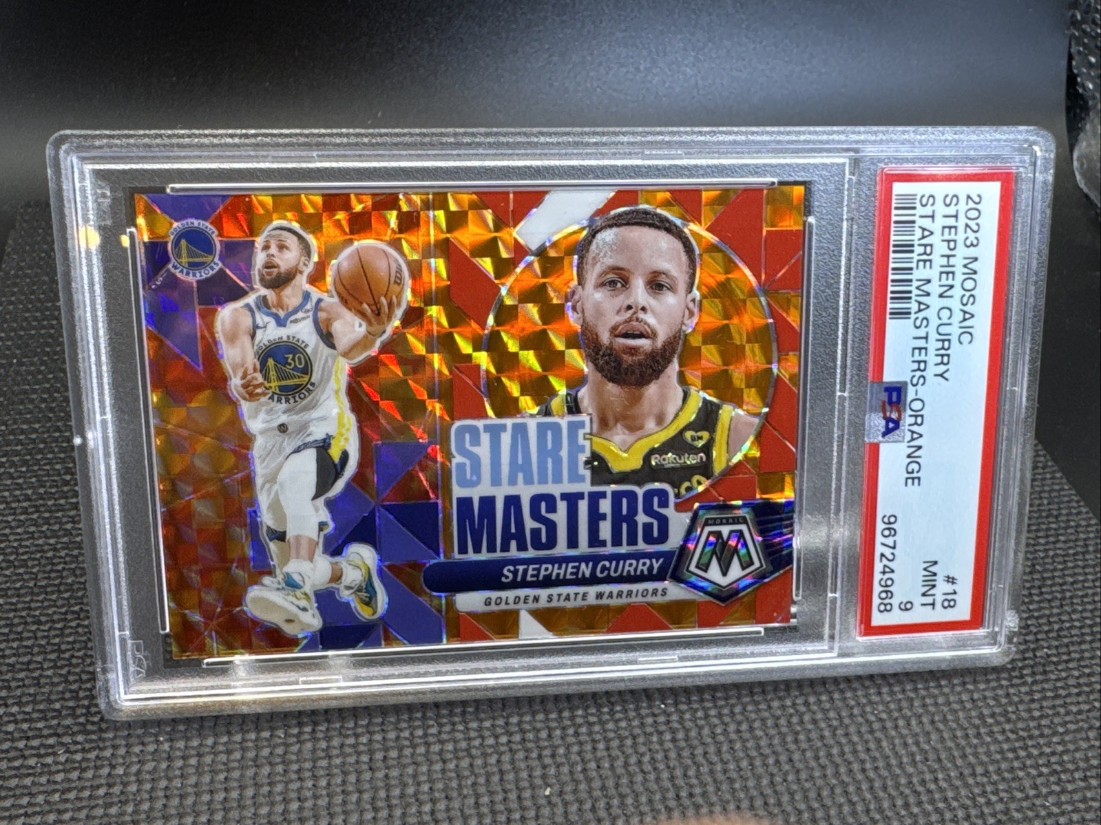 STEPHEN CURRY 2023-24 Panini Mosaic #18 Stare Masters Orange 26/49 PSA 9